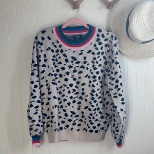 Fate Cream Animal Spot Crewneck Sweater with Colorful Ribbing